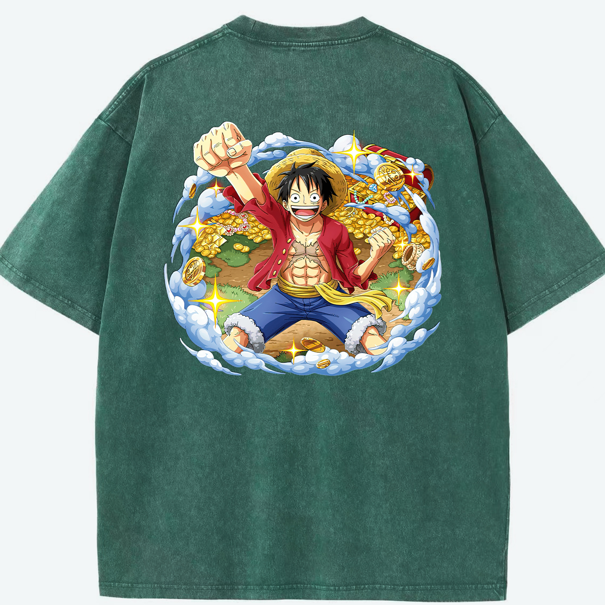 ワンピース モンキー・D・ルフィ ONE PIECE Monkey D. Luffy 綿100% ヴィンテージ風 半袖Tシャツ（背面プリント）